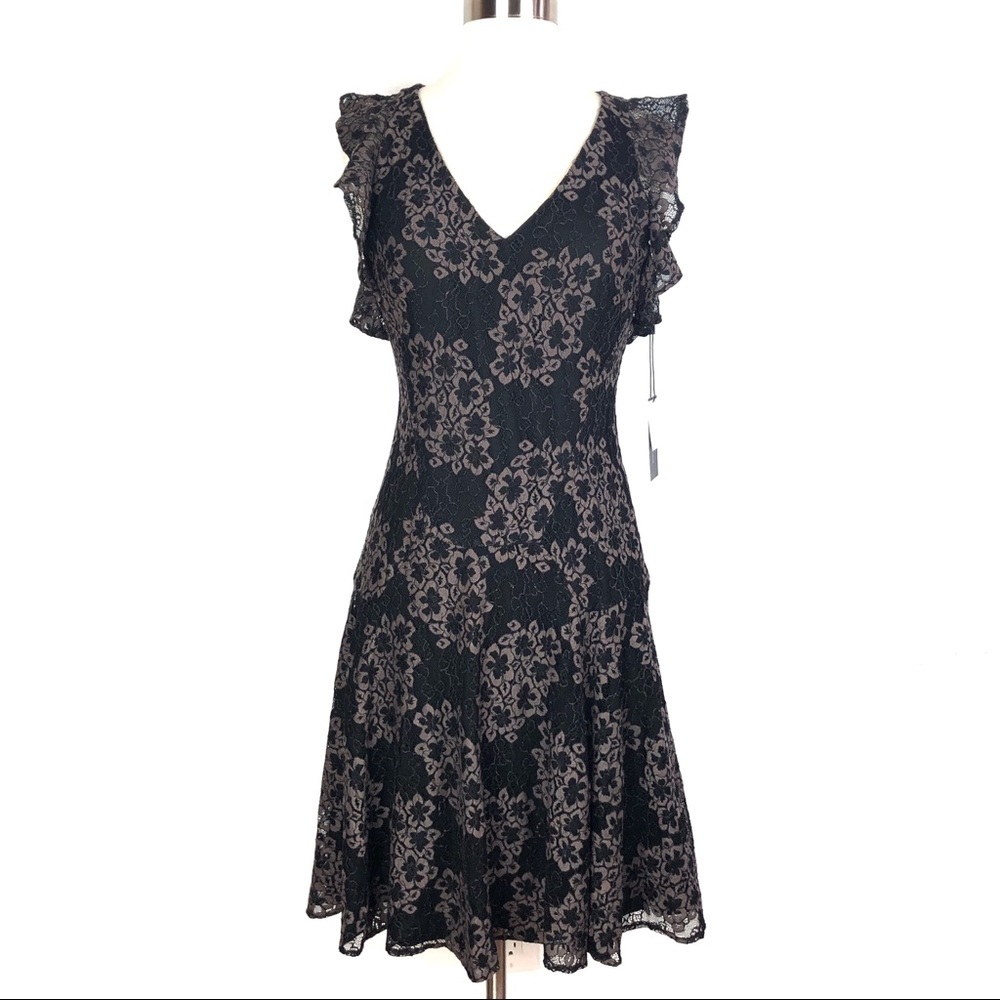 TOMMY HILFIGER dress 4 brown lace fit flare d1302